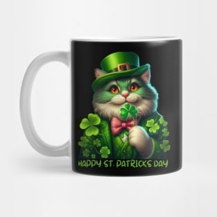 St. Patricks Day Irish Cat Holding A Shamrock Mug